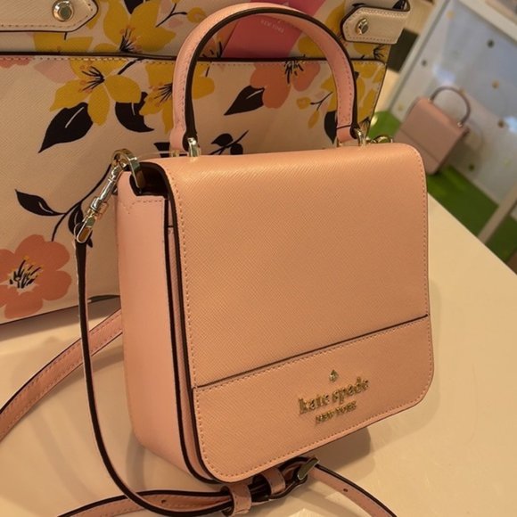 Kate Spade Staci Square Crossbody Saffiano Leather Chalk Pink - Picture 15 of 16